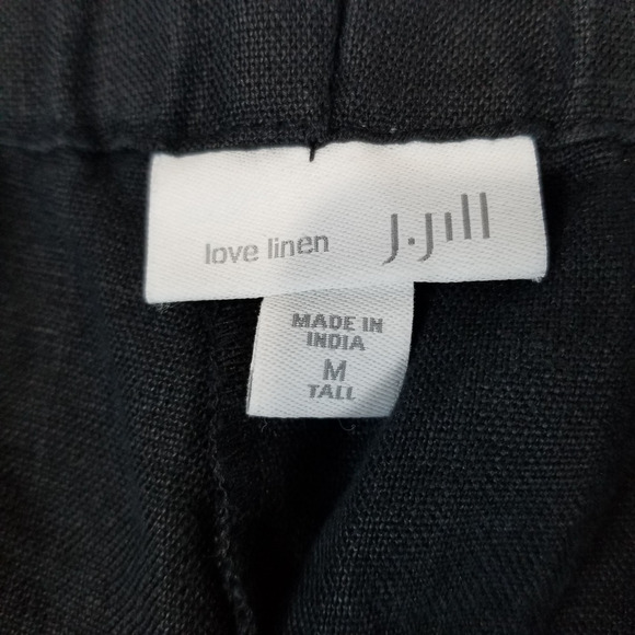J Jill Pants Medium Tall Love 100% Linen Black Crop Pockets Elastic Lagenlook - Picture 3 of 10